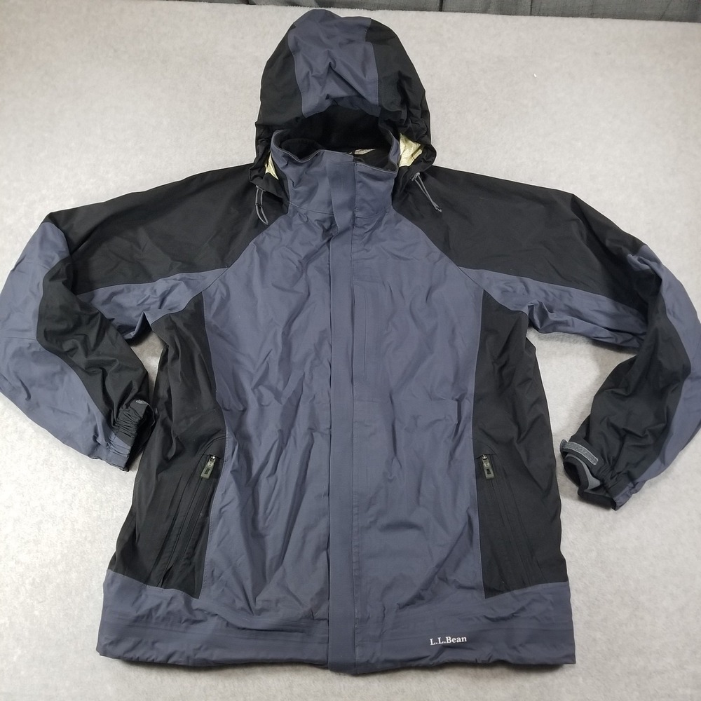 L.L. Bean Jacket Mens Large Gray Windbloc Lined Hooded Polartec Hiking Outdoor